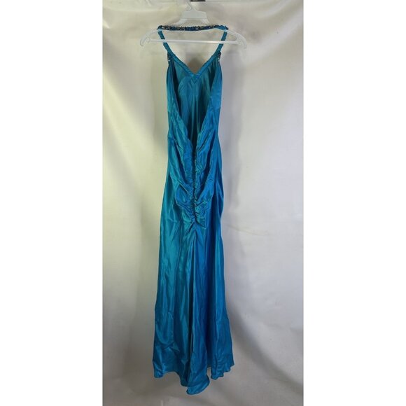 Vintage Y2K Cache Silk Satin Embellished Halter Gown Dress HOCO Prom - Picture 8 of 9